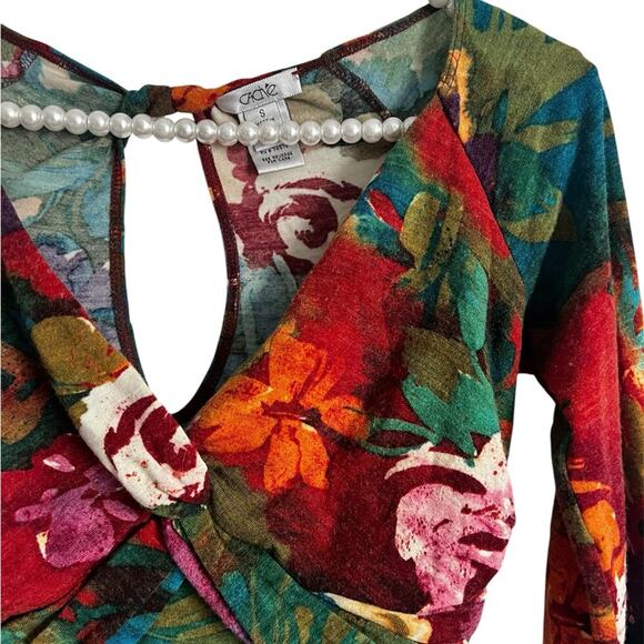 Caché vtg 90s y2k floral front twist bodycon top floral blouse small - Picture 2 of 7